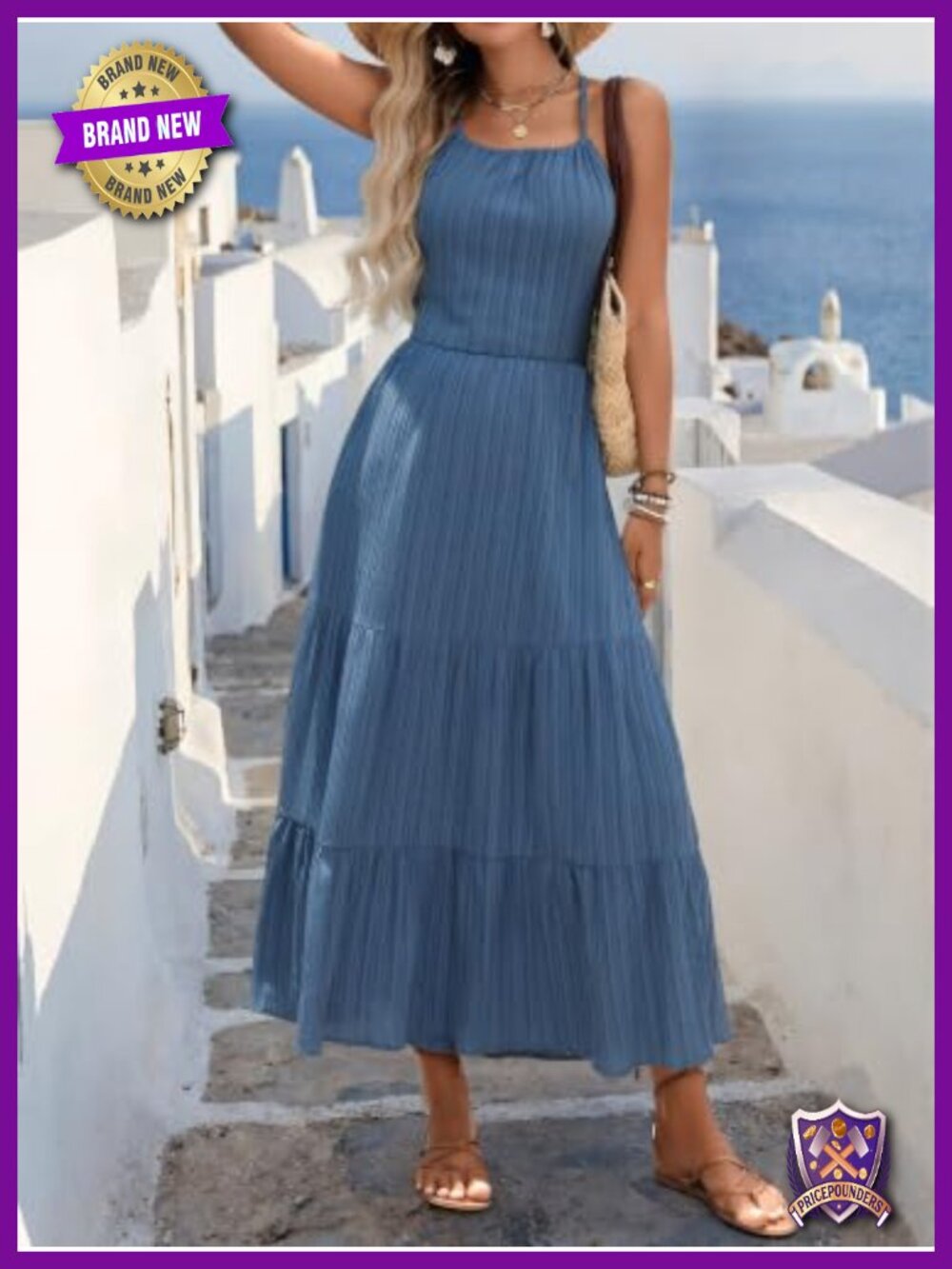 Spaghetti Strap Tiered Maxi Dress - Backless Flowy Pleated Swing Boho Dress - Picture 3 of 5